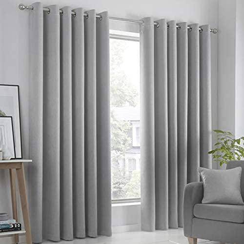 Fusion Strata Woven Eyelet Lined Curtains, Silver, 46 x 72 Inch, 100% Polyester, W117cm (46) x D183cm (72)