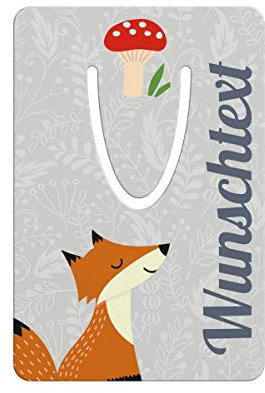 printplanet® - Metall-Lesezeichen mit Namen oder Text bedrucken - Buchzeichen mit eigenem Text selbst gestalten - Maße: 7,6 cm x 5,1 cm - Motiv: Fuchs