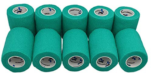 PintoMed Selbstklebender Verband Gedehnt -10 x Grün - 10cm x 4,5m Bandagen Rollen Haftbandage Fixierbinde Selbsthaftend Health Pflaster Sport Tape Stück für Handgelenk Bein Arm Vet Wrap