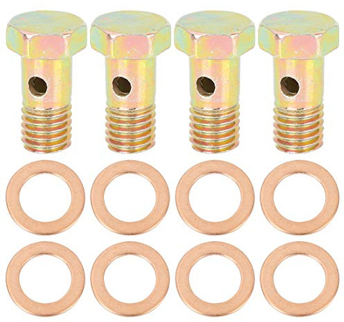 X AUTOHAUX Boulons Banjo Frein Bronze 4 Sets pour Auto Moto Métal | Taille 26x15mm, 8 Rondelles Incluses, Tête Hexagonale, Remplacement Pour Anciens Boulons, Convient Pour Voiture Moto Scooter