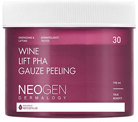 DERMALOGY by NEOGENLAB Wine Lift PHA Mull-Peeling-Pads (30 Pads) – Peeling-, revitalisierendes und straffendes Peeling-Pad mit AHA, BHA, PHA, LHA & Wine & Peptide & Collagen – Koreanische Hautpflege