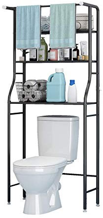 UDEAR 3 Shelf Bathroom Space Saver,Over The Toilet Rack,Bathroom Corner Stand Storage Organizer Accessories,The Washing Machine,with Hanging Rod,Bathroom Tower Shelf,Black