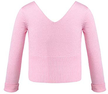 YiZYiF Kinder Mädchen V-Ausschnitt Langarmshirt Langarm Strick Shirt Pullover Stretch Ballettjacke Tanz Ballett Shirt Top Sport Oberteil Pulli Rosa 158-164