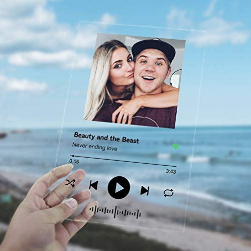 Jaja Acryl-Albumcover mit Spotify-Lied, Musik-Plakette, Geschenk für Valentinstag, Geburtstag, personalisierbar, 18 x 15 cm, Transparent