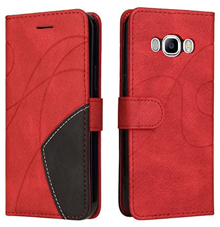 Fatcatparadise Kompatibel mit Samsung Galaxy J5 2016 / J510 Hülle, Leder PU Brieftasche Handyhülle Flip Case Silikon Bumper Schutzhülle. Lederhülle mit Kartenfächern und Standfunktion (Rot)