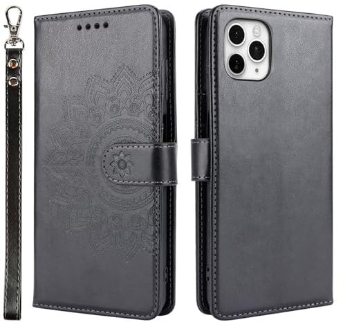 ELTEKER Etui Coque pour iPhone 11 Pro, Fentes pour Cartes Protection Housse en Cuir PU Pochette Etui Portefeuille pour iPhone 11 Pro (5.8 Pouces) - Noir