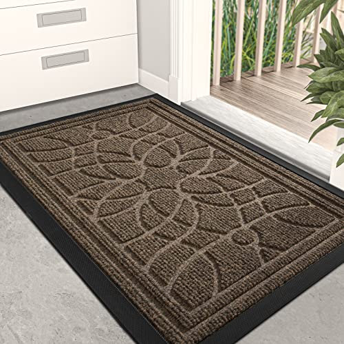DEXI Felpudo Entrada Casa 40 x 60 cm, Felpudos Exterior Antideslizante y Lavable, Impermeable Alfombra Atrapar Suciedad para Puerta Principal, Balcón, Jardín, Marrón