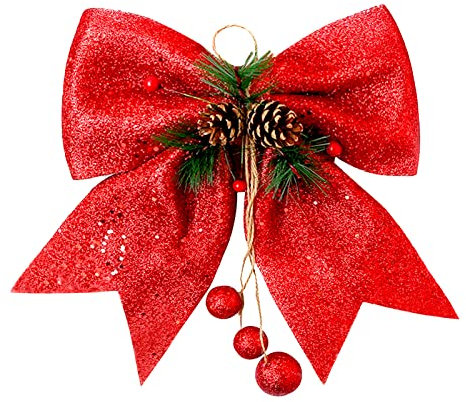 Red Glitter Christmas Wreaths Bow Large Sequin Ties,9.8x10.6in Red Bow for Christmas Tree,Foam Bows Xmas Tree Decoration for Christmas TreeOrnament,Wreath Making,Garland,Gift Wrapping