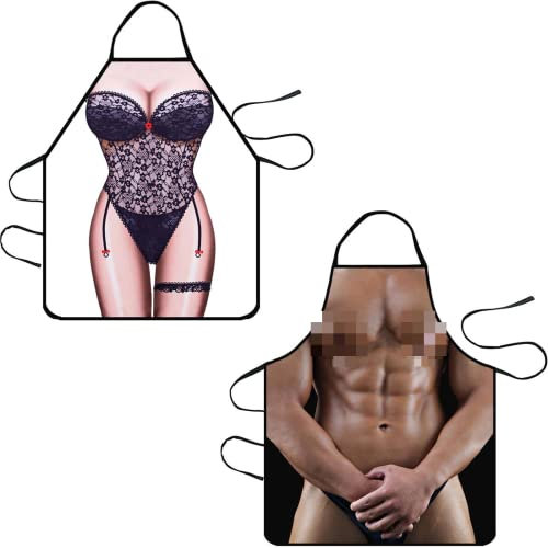 Delantal Divertido Delantal de Cocina Impermeable para Mujere Hombre Pareja Delantales de Cocina Gracioso Delantal de Regalo Novedosos Regalos para Cocinar Hornear Regalo de Navidad/Cumpleaños (2)