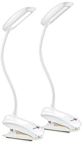 Lunartec Leselampe Buch: 2er-Set Schwanenhals-Klemm-Lampen, 3-Watt-COB-LED und Akku, USB (LED Klemmleuchte, USB Leuchte, Tischleuchte Batterie)