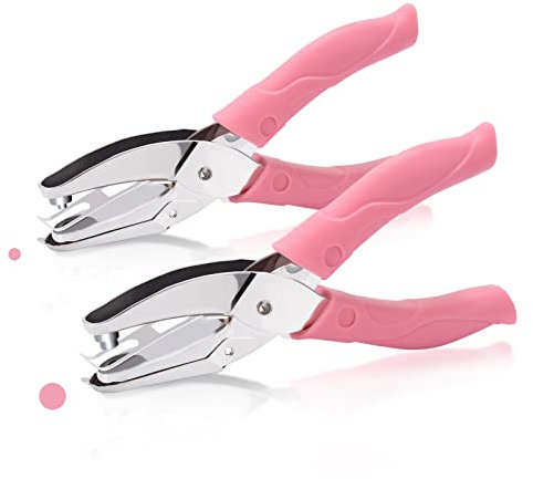 Einzelloch-Loch Stanzer Handgehaltener Locher mit Rosa Weichem Griff Lochzange Rundloch 3mm,6mm für Papier Karten 2 Stück
