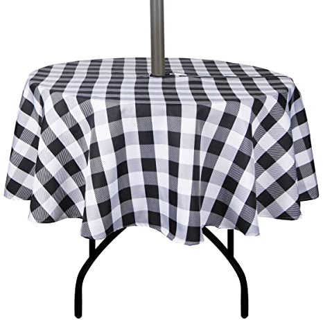 EHouseHome Runde Tischdecke für drinnen und draußen, mit Schirmloch und Reißverschluss, wasserfest, für Terrasse, Frühling und Sommer, Garten, Grillabende, Picknick, ca. 150 cm