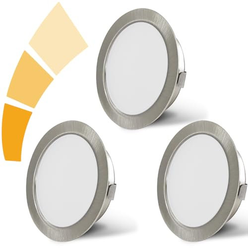 KYOTECH LED Möbeleinbauleuchte Dimmbar 230V 4W 4000K Neutralweiß G4 LED 300LM Leuchtmittel Möbel Einbaustrahler, Bohrloch 55-58mm und 20mm Flache, Edelstahl gebürstet Nickel-3er Set