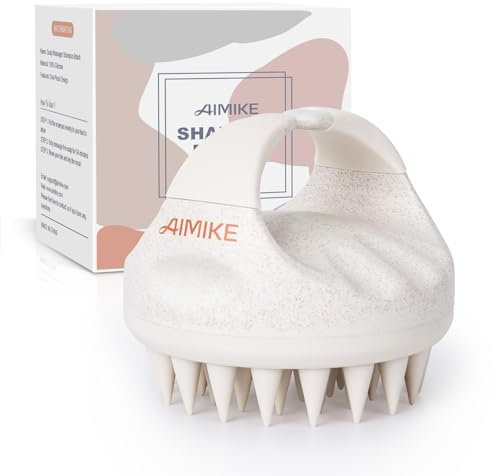AIMIKE Scalp Massager Shampoo Brush, Scrubber for Dandruff Removal, Exfoliator with Soft Silicone, Massager for Hair Growth, Wet Dry Shower Brush, White