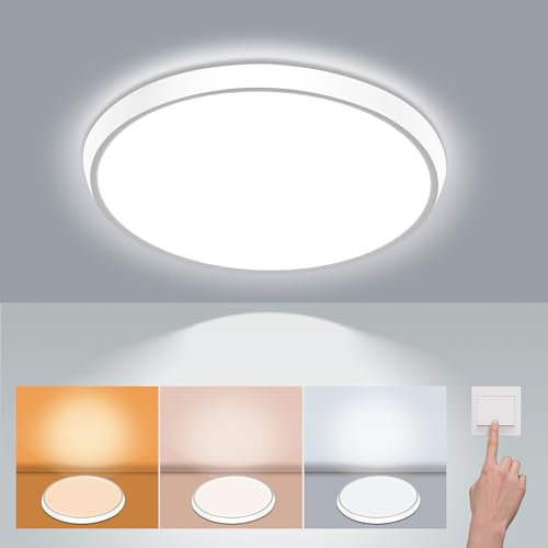 DODOPEN Deckenlampe Led Deckenleuchte Flach 24W, 3000K/4500K/6500K Warmweiß Neutralweiß Kaltweiß Badezimmerlampe Decke für Schlafzimmer, Küche, Flur, Balkon, Keller, Modern Ultraslim 29x2.5cm