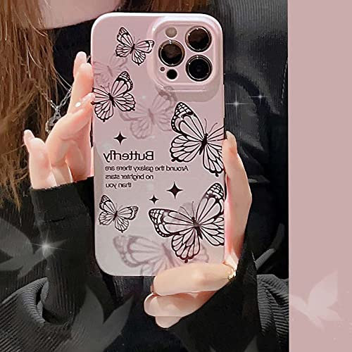 Bakicey Hülle für iPhone 12 Pro Max Aesthetic Schwarz Schmetterling Matte Handyhülle Dünn Glitzer PC Hardcase Schutzhülle Mode Mädchen Frauen Kameraschutz Stoßfeste Case Cover für iPhone 12 Pro Max