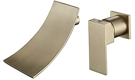 Wall Mounted Basin Mixer Taps Concealed Waterfall Faucet Wall-Mounted Faucet Wash Basin Concealed Embedded Faucet Gold Hot and Cold Brushed Gold