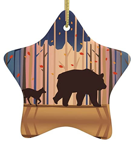 Keramik Weihnachtsdekorationen, Sternförmige Weihnachtsanhänger, doppelseitiger Bär und Fuchs Muster Weihnachtsanhänger, Baumkamin Büro Urlaub Dekoration
