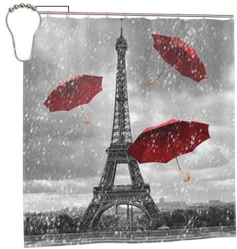 LAMAME Torre Eiffel Ombrello Rosso Stampato Bagno Doccia Tende Accessori Bagno