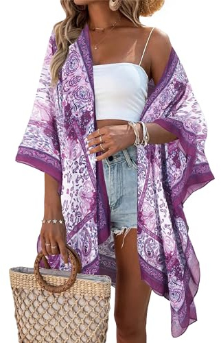 breezy lane Kimono da donna floreale cardigan bikini spiaggia copertura casual costumi da bagno per le vacanze
