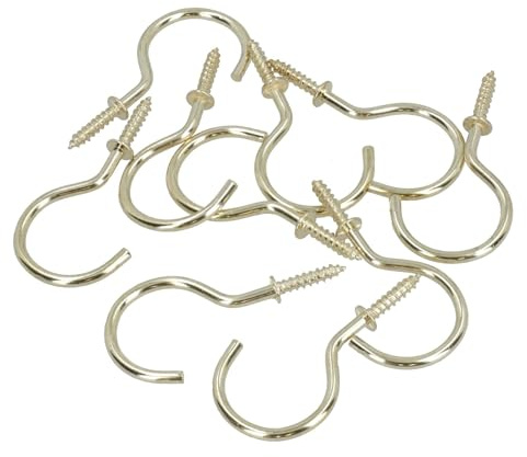 AB Tools 50mm Cup Hook Screws Picture Curtain Hangers Fasteners Brass Coated 10pc