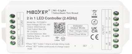 LIGHTEU®, Milight Miboxer 2.4 GHz 2 in 1 LED Controller DC12V-48V Hohe Ausgangsleistung max. 20 A, PWM Hoch/Niederfrequenz, unterstützt Push Dimmer, FUT035P+