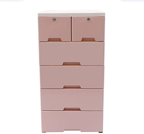chennnls Armoire à tiroirs avec 6 tiroirs et 4 roues, tour de rangement en plastique, meuble de bureau à roulettes, commode pour salon, bureau, chambre à coucher (rose)