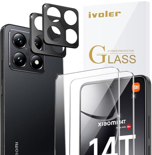 ivoler 2 Piezas Cristal Vidrio Templado Protector de Pantalla para Xiaomi 14T, con 2 Piezas Protector de Lente de Cámara, 9H Dureza, Antiarañazos, Sin Burbujas