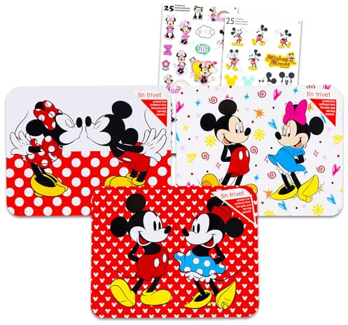 Salvamanteles de Mickey y Minnie Mouse – El paquete de accesorios de cocina de Mickey y Minnie Mouse incluye 3 almohadillas calientes de metal de Minnie y Mickey Mouse | Accesorios de cocina de Mickey