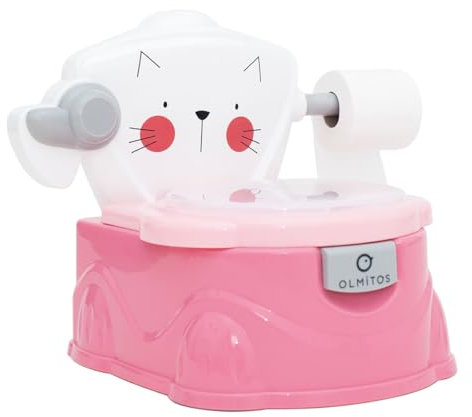 Olmitos Orinal bebe entrenamiento infantil Aprendo a ir al baño multifunción 2 en 1 reductor WC portatil 18+meses con portarrollos y vaso interior Potty (Cat)