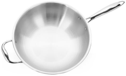 Vinod Titanium Triply Stainless Steel Wok With Side handle, 28 cm Diameter, 4 Liter Capacity, Even Heat Distribution, Induction Compatible, Ideal for Deep Frying and Asian Cuisine, Pack of 1