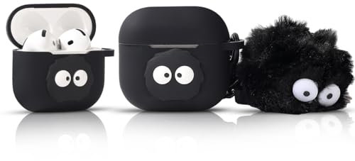 LEWOTE Kompatibel mit Apple Airpods 4 Case schützende lustige Nette 3D Cartoon Cover Abdeckung mit Schlüsselbund Doll (Black Hairball)