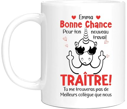 HALUMI Mug Licorne Nom Personnalisé Pour Collègue Tasse Originale Personnalisée Bonne Chance Traître Idée Cadeau Humour Départ Retraite Chef Stagiaire Homme Femme Mug Ceramique Bicolore 330ml 440ml