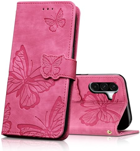 CXTCASE Funda para Samsung Galaxy A56 5G, Funda Tapa Libro Movil Carcasa PU Cuero para Samsung Galaxy A56 5G, Rosa Roja