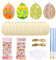 Forbabe 56TLG Ostern Basteln Holz, Oster Bastelset - 50 Ostern Eier Holzscheiben mit Loch/Holzeier zum Aufhängen mit Hanfseil/Strass Selbstklebend DIY Basteln/Ölpinsel & Bemalen Farbwanne Set