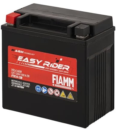 Fiamm Batteria per Moto e Scooter FTX14-12B 12AH 190A, Batteria Easy Rider AGM Technology, Massima Potenza di Avvio,Senza Manutenzione, Già Carica, Pronta all'Uso, Adatta a Scooter e Moto