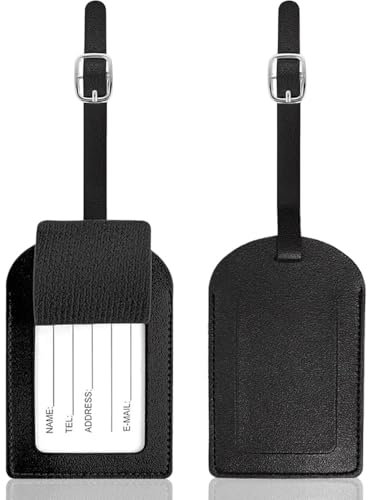 GZSYWZ 2 Pièces Etiquette Valise en PU Cuir - Étiquette Bagage avec Boucle Réglable, Porte Étiquettes Valise Inscriptible Nom Adresse pour Sac de Voyage Valise Sacs à Dos