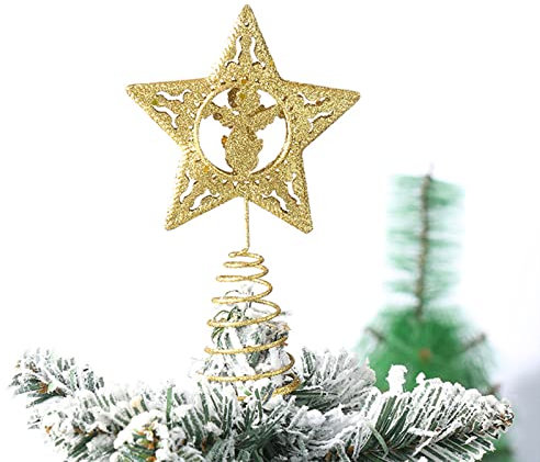 Decorazione per albero di Natale dorata, stella in filo metallico, decorazione per albero di Natale