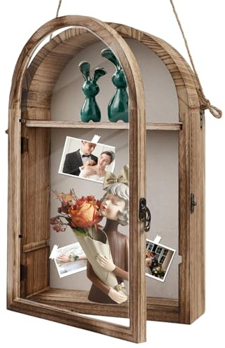 3D Bilderrahmen,Tiefer Objektrahmen zum Befüllen mit Tür,Hölzern Schattenbox Vitrine mit 6 Stecknadeln,3D Rahmen für Fotos,Medaillen,Blumen,Hochzeitsstrauß, Erinnerungsstücke,25.2*10.3*41CM