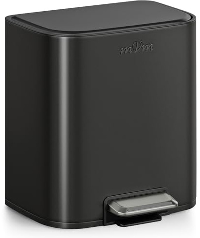 mVm Papelera de Cocina con Pedal 20L, Cubo de Basura Negro, Acero Inoxidable Antihuellas, Tapa Amortiguada Cierre Suave, con Cubo Interior Extraíble, para Cocina Oficina Baño