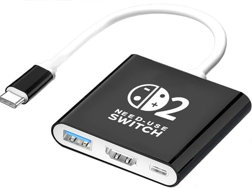 Base de Carga 3 en 1 Switch 2 para TV, versión 21.0.0, Compatible con Nintendo Switch 2, Base de Carga de Repuesto para Oficiales con Puerto HDMI 4K, USB 3.0 y PD de 100 W (Negro/Blanco)