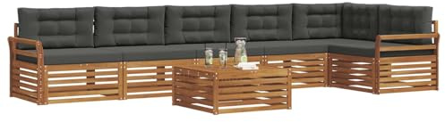 vidaXL Outdoor-Sofagarnitur mit Kissen 7 pcs Natur und Anthrazit, Gartenbank, modernes Ecksofa, strapazierfähige Sitzmöbel, Lounge für Terrasse, stylischer Komfort