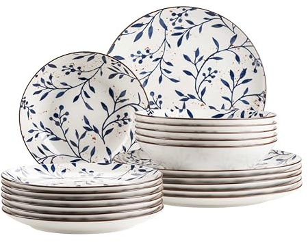MÄSER Serie Olive, Geschirrset 18-teilig – Modernes Teller Set für 6 Personen, Porzellan (Blau)