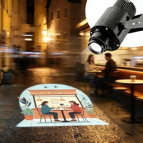 Axazcs LED-HD-Werbe-Logo-Projektor, Wand-Bodenstrahler mit Fernbedienung, IP67 wasserdicht, 360° drehbar und Standbild, Farbwiedergabeindex: >95 Ra, 1–30 m Projektionsentfernung, für Bar-KTV