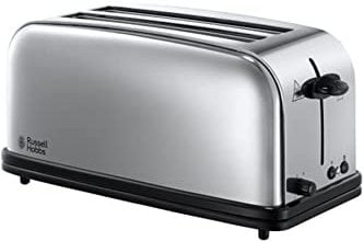 Russell Hobbs Tostadora Victory - 2 Ranuras Largas y Anchas, Tostador para 4 Rebanadas, Bandeja Recogemigas, Calientapanecillos, Función Cancelar y Descongelar, Acero Inoxidable, Plata - 23520-56
