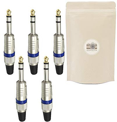 X5 Gros Jack 6.35mm Bleu Gold Plaque Or 18k Fiche à Souder Prise Male Connecteur Soudure - ADAPTOUT Marque FRANÇAISE