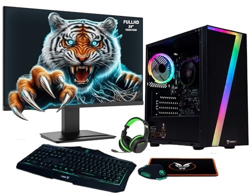 Fierce PC Gaming 24 Monitor Bundle - AMD Ryzen 5 5600G 3.9GHz, AMD Vega 7 Graphics, 16GB RAM 3200MHz, 1TB NV3 M.2 NVME SSD, Windows 11, Keyboard, Mouse, Headset