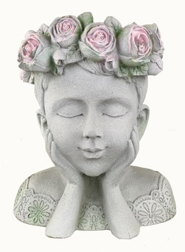 GMMH Schwere Gartenfigur, Gartenstatue mit Blumentopf (630-11) Römische Skulptur Steinfigur Steinbüste Dekofigur Griechische Statue aus Steinguss für Außenbereich, Wetterfest Gartendekoration