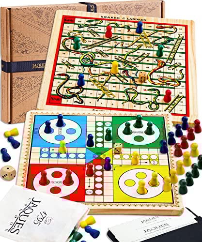 Jaques of London 2 in 1 Snakes and Ladders Game with Ludo Board Game | Family Board Games for 4 5 6 7 Year olds | Kids Board Games for Adults