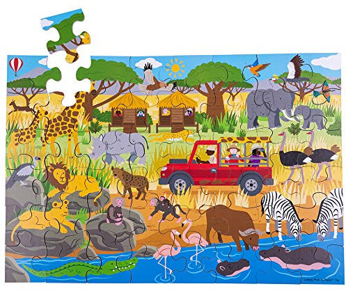 Bigjigs Toys Children's Wooden African Adventure Floor Jigsaw Puzzle (48 Piece)